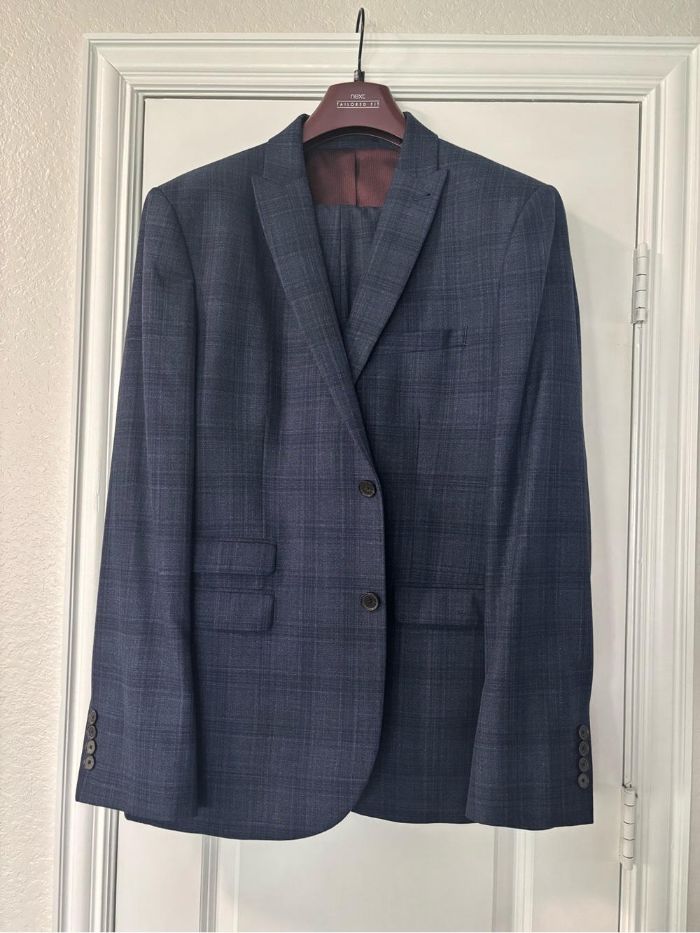 next Men's Blue Plaid Two-Button Suit